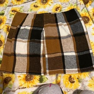 SHEIN Brown and Cream Plaid A-Line Mini Skirt